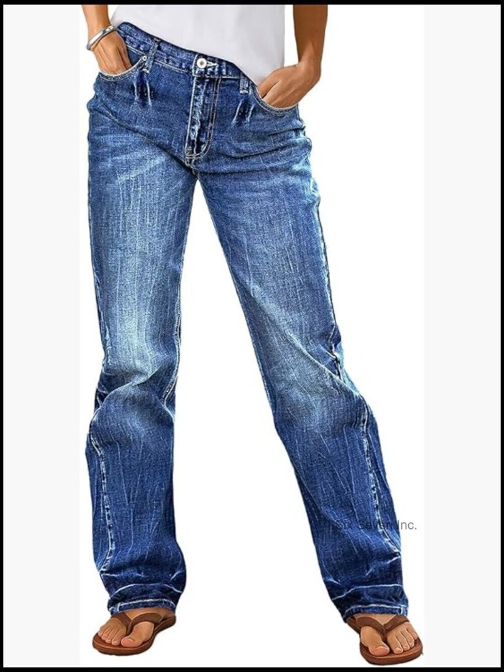 Mid Rise Straight Leg Boyfriend Jeans Stretchy Baggy Cotton Blend